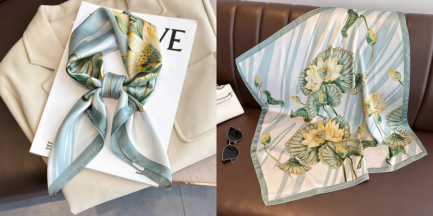Floral Print Silk Square Scarf