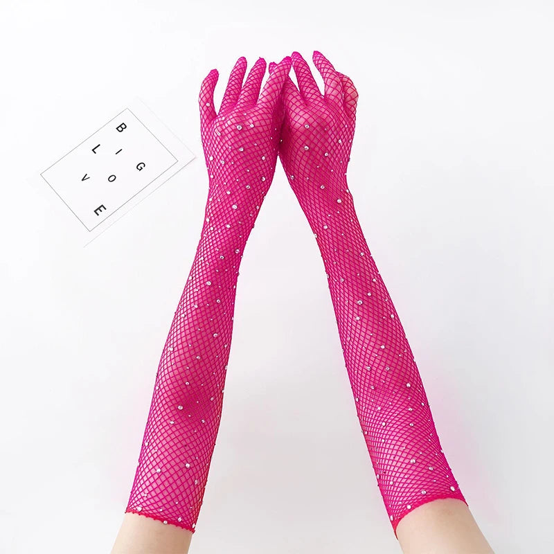 Sexy Elastic Rhinestones Mesh Gloves