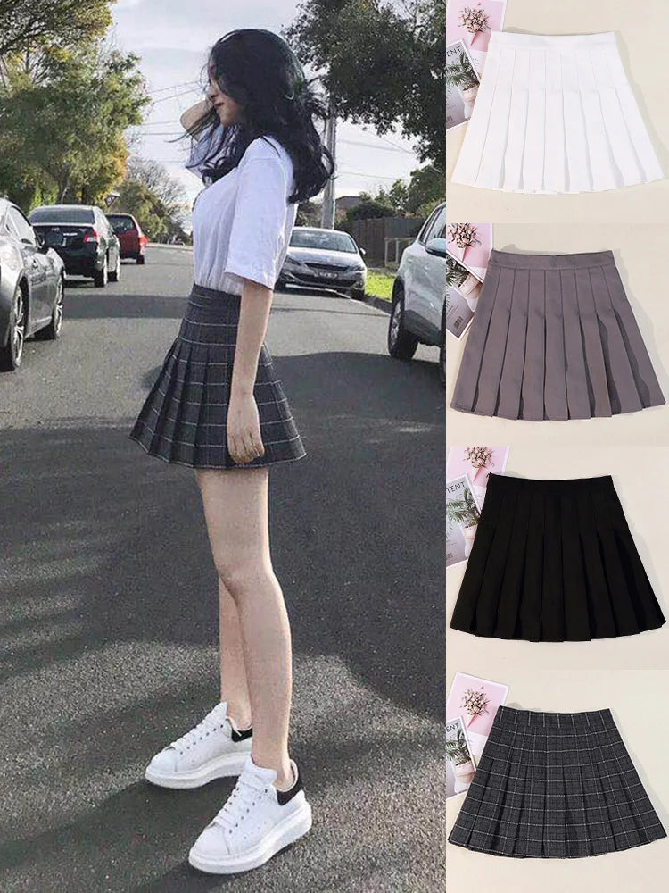 Summer Grey Plaid A-Line High Waist Mini Skirts