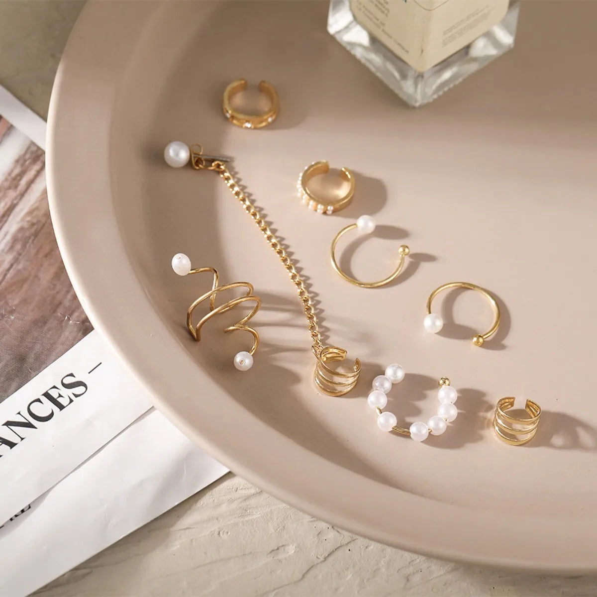 8pc Ear Clip Imitation Pearl Set