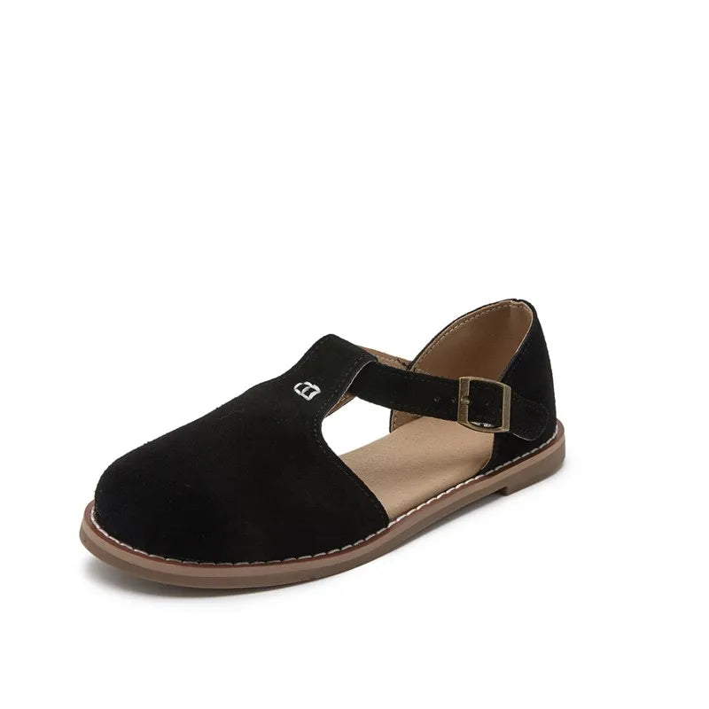 Flat-soled retro frosted genuine leather sandal