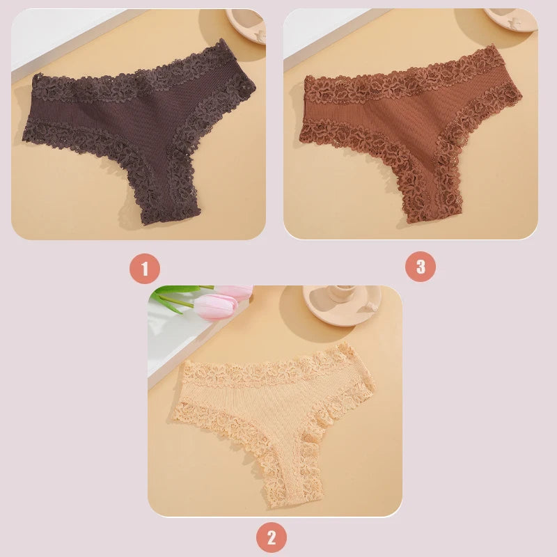 3PCS Lace Seamless Cotton Panties