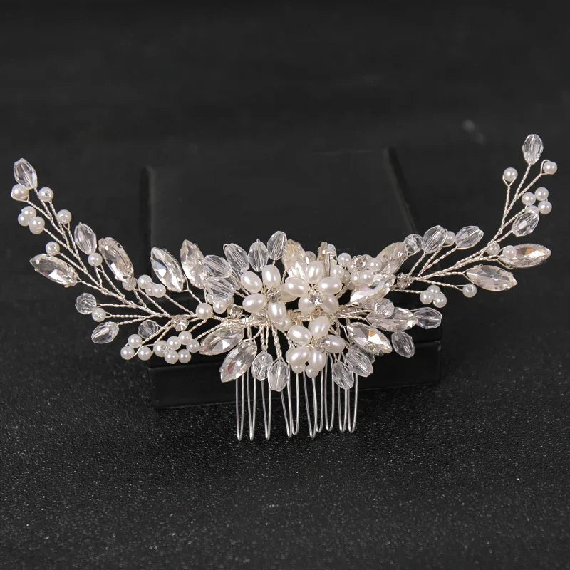 Crystal Rhinestone Flower Pearl Hair