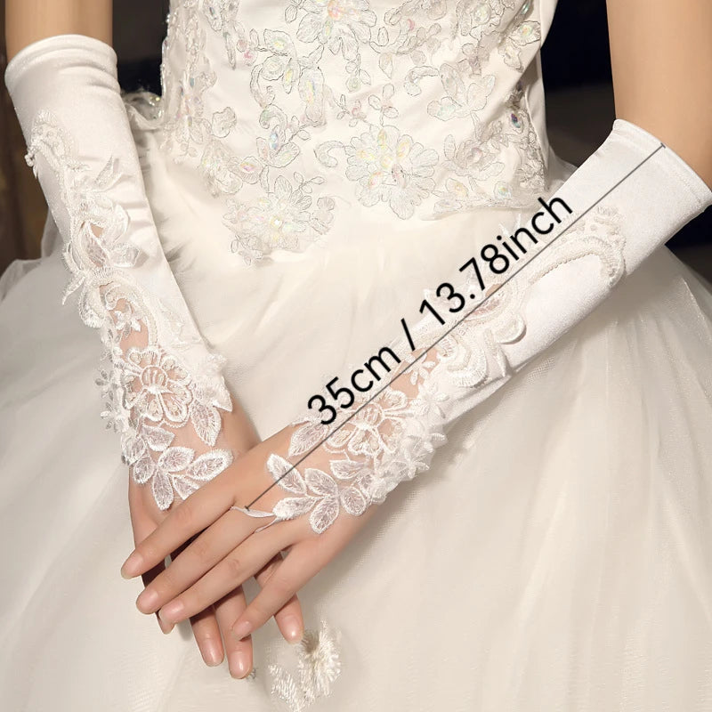 Elbow Length Embellished Bridal Ivory Fingerless gloves