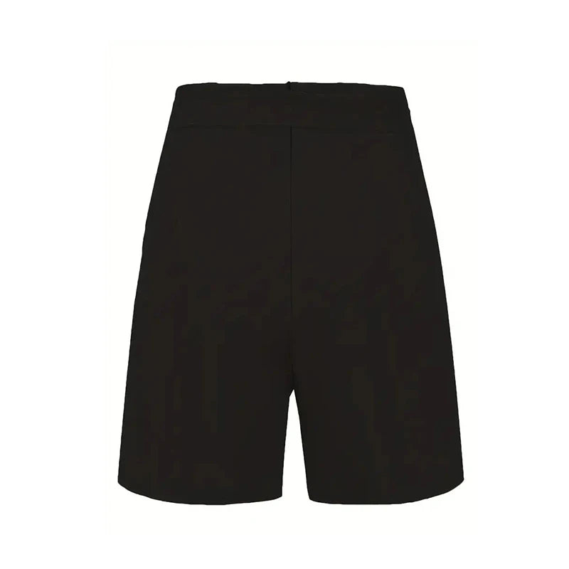 Solid Button Front Shorts Tie Waist
