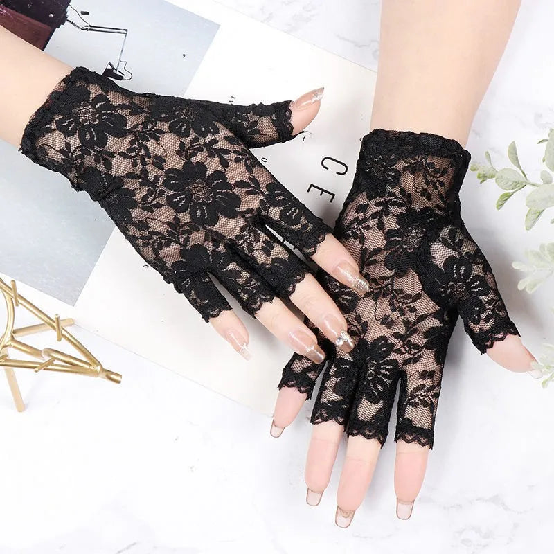 Black Fingerless Sexy Lace Gloves