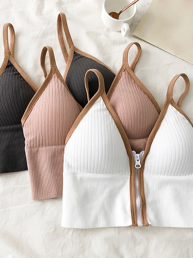 Ziper Fly Cotton Crop Tops