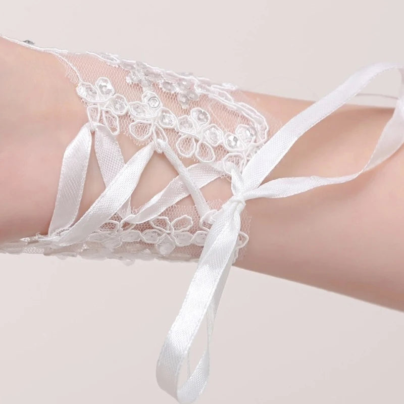 1 Pair White/Red/Beige Bridal Gloves Wedding Accessories