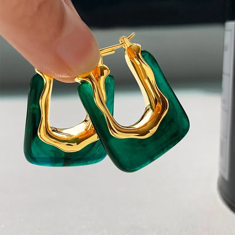 Green Pink Transparent Resin Earrings
