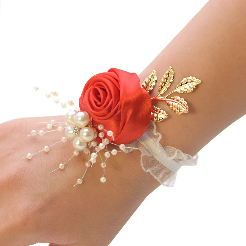 Wedding Boutonniere Satin Rose Bracelet