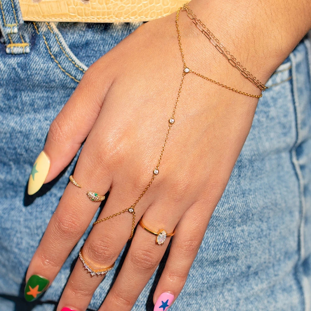 18K Gold plated Stainless Steel Hand Chain Bracelet