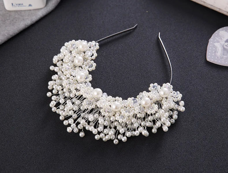 White Pearl Bridal Headband Accessories Diamonds