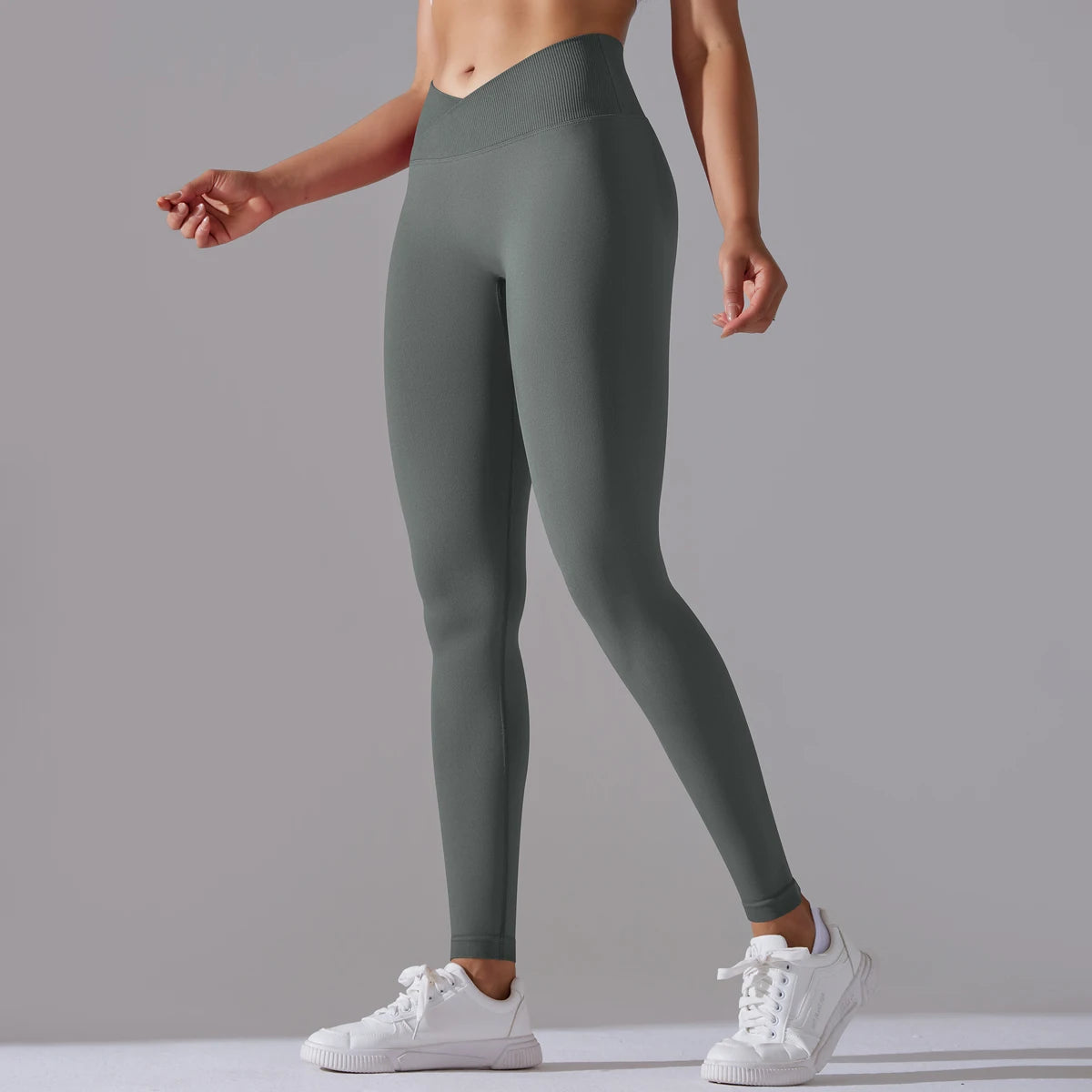 Seamless Yoga Pant Cross Over Waistband Sports Fitness Legging