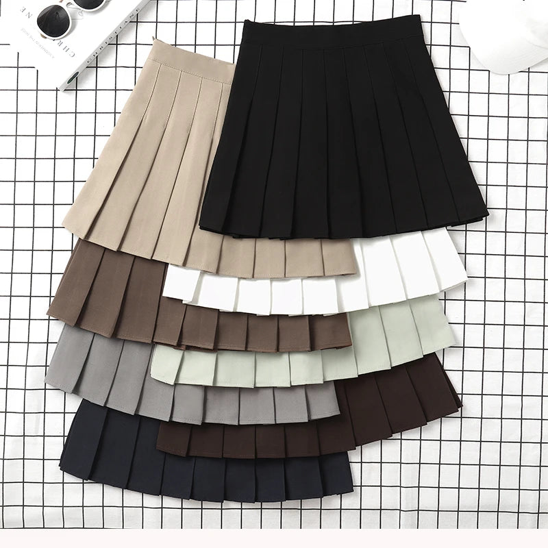 High Waist Korean Style Black Mini Pleated Skirt