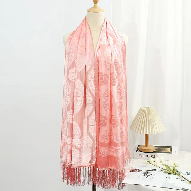 Hollow Lace Gradient Flower Silk Scarf