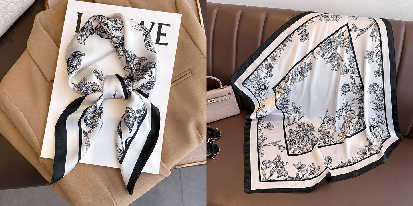 Floral Print Silk Square Scarf