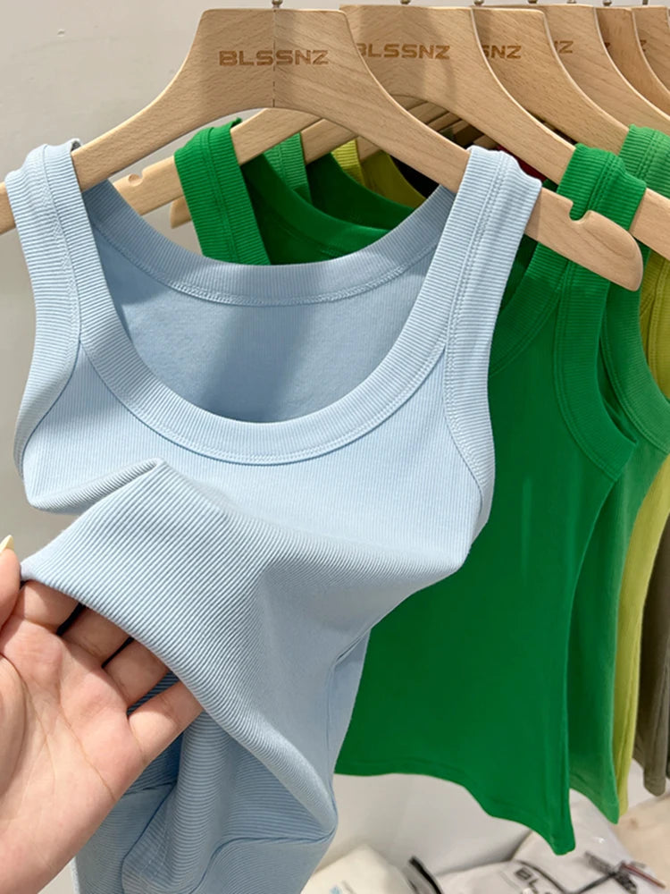Round Neck Ribbed Tank Top