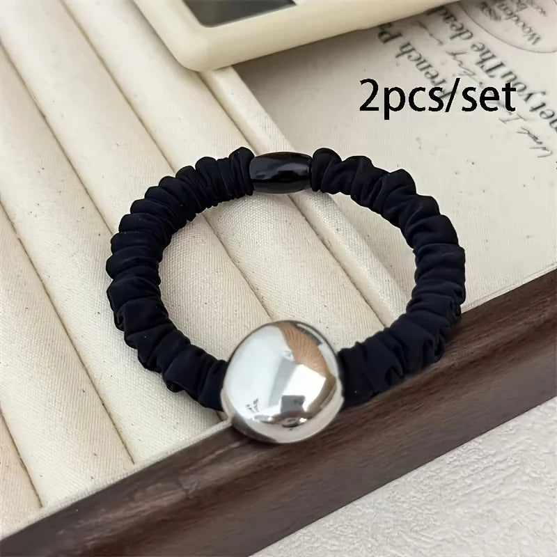 2pcs/set Pearl Skinny Scrunchies Hair Tie