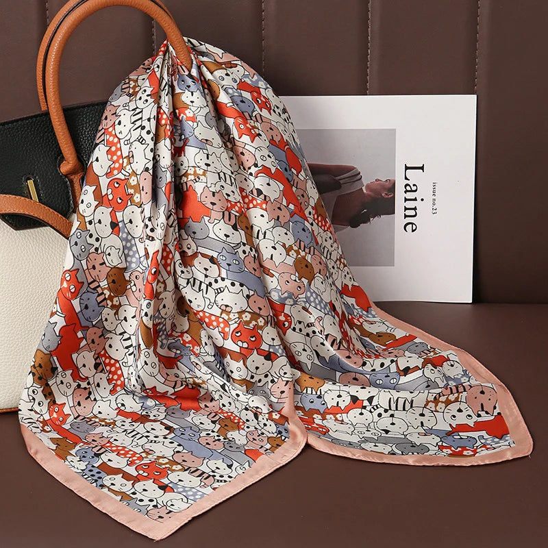 Print Satin Silk Square Scarf