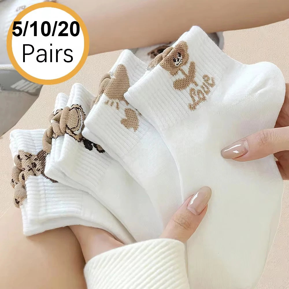 Women Cartoon Teddy Bear Patterned Ankle Socks