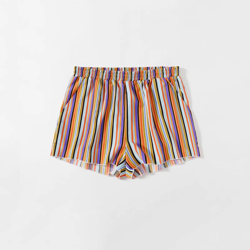 Plus Size Rainbow Stripe Print Casual Summer Shorts
