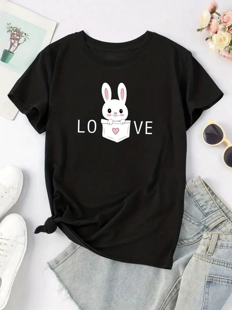 Rabbit Print Crew Neck T-shirt