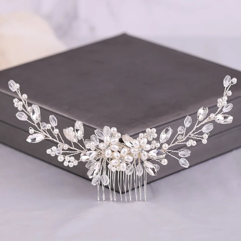 Crystal Rhinestone Flower Pearl Hair