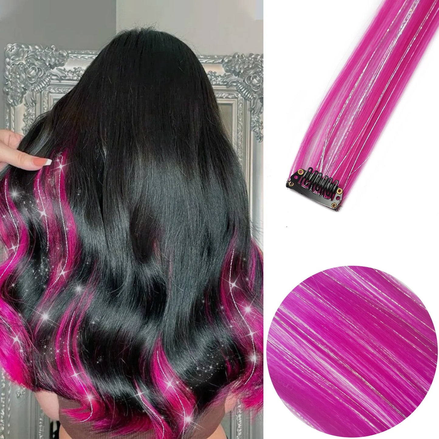 6pcs/pack Colored Party Highlights Clip in Hair Extensions