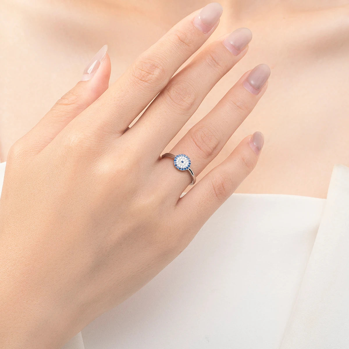 Sterling Silver Cute Blue Ghost Eyes Ring