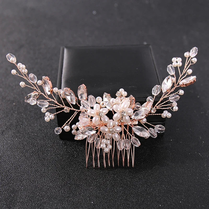Crystal Rhinestone Flower Pearl Hair