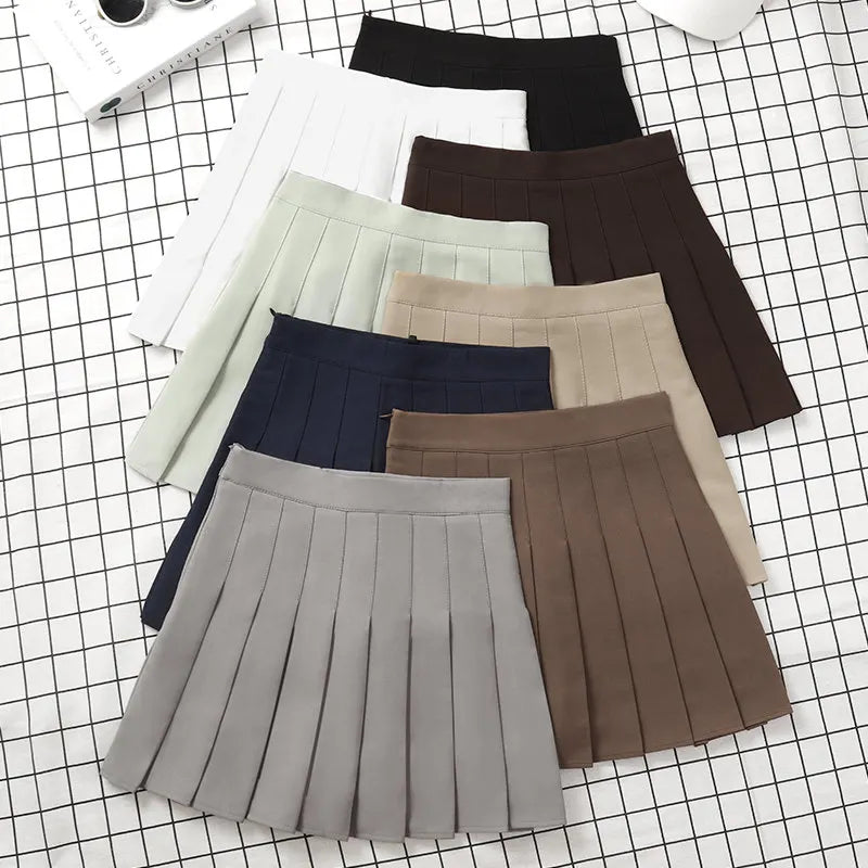 High Waist Korean Style Black Mini Pleated Skirt