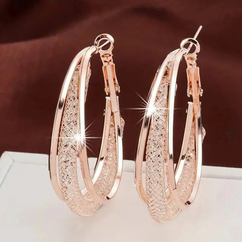 Gold Color Crystal Stone Hoop Earrings