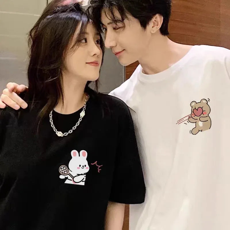 Tennis Rabbit Print Couple T-Shirts