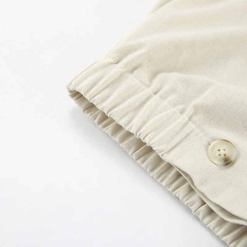 Khaki Linen Tank Tops Sleeveless V-neck Vest Crop