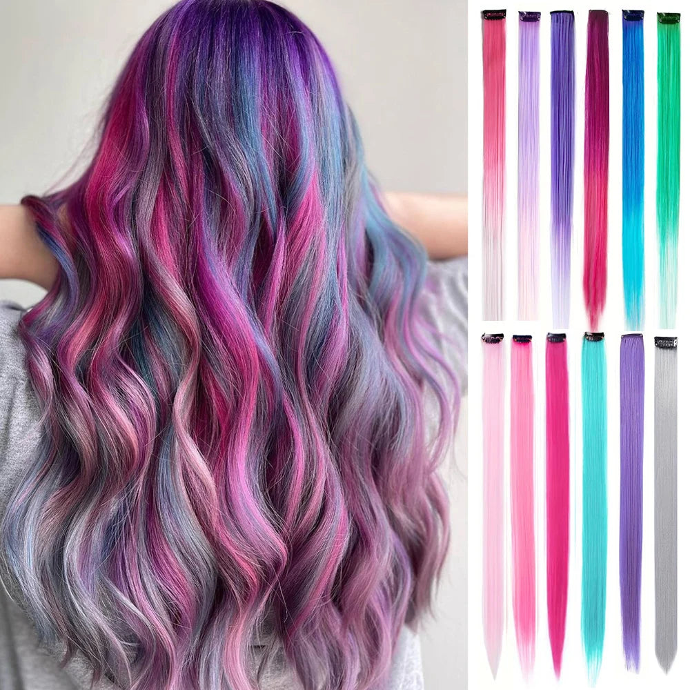 6pcs/pack Colored Party Highlights Clip in Hair Extensions