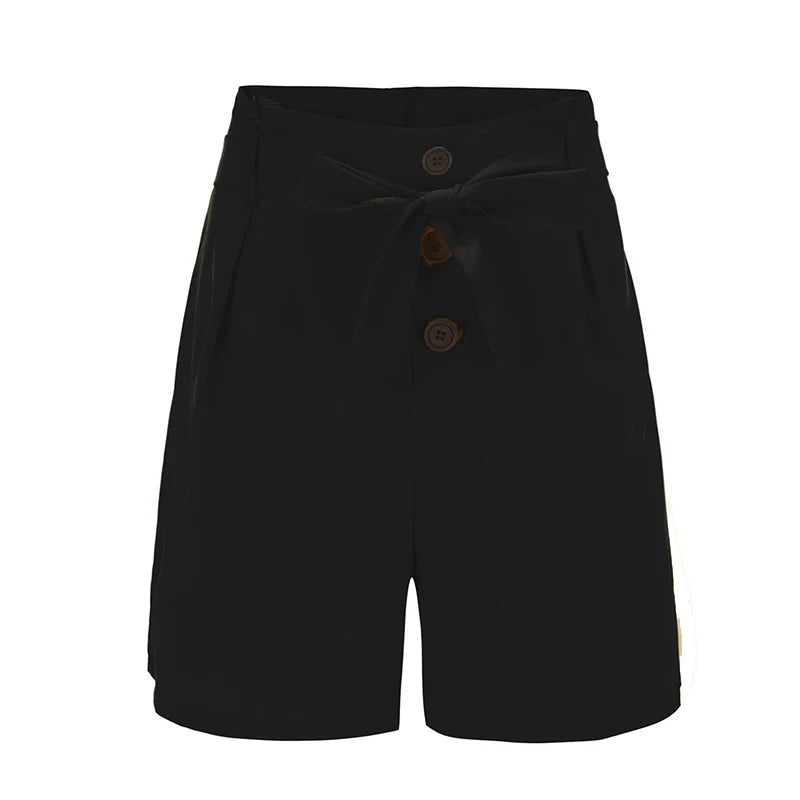 Solid Button Front Shorts Tie Waist