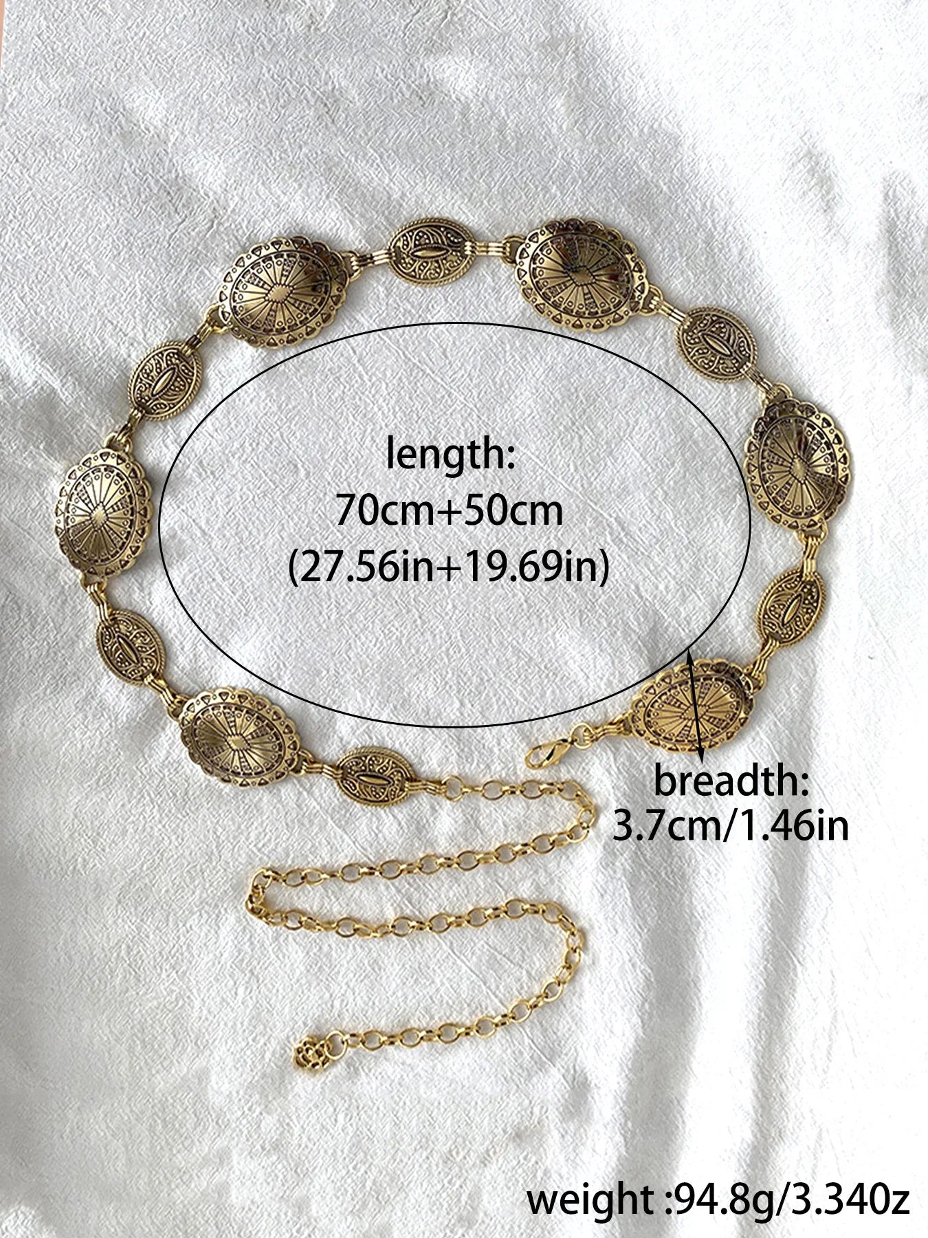 Bohemian ethnic style high-end silver metal chain belt
