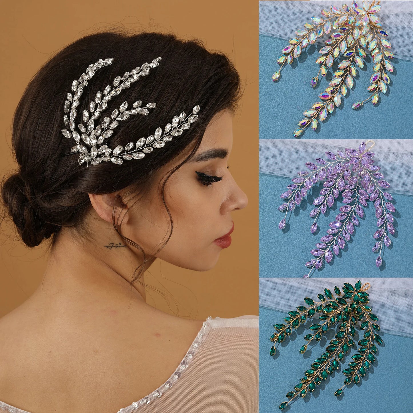 Fashion Leaf Zircon Bridal Headpiece Tiara Accessories
