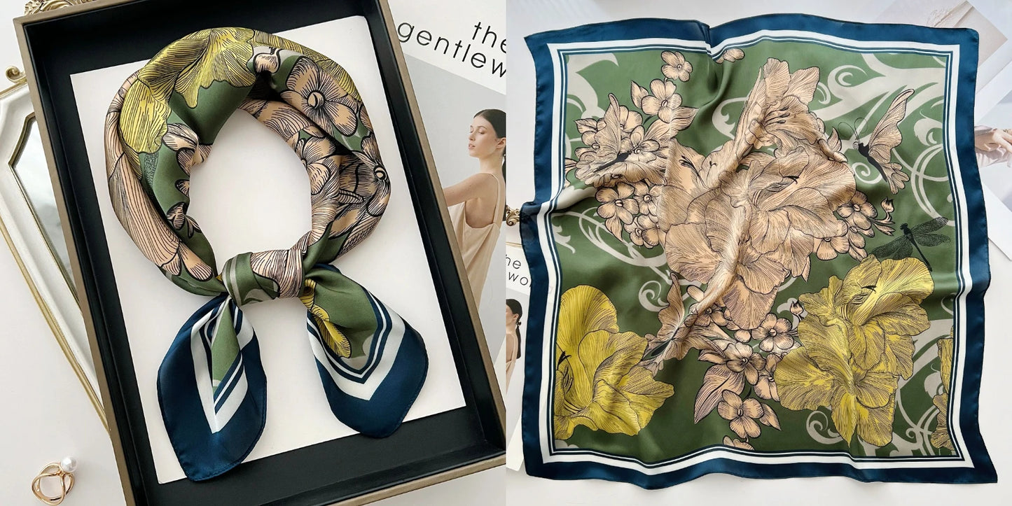 Floral Print Silk Square Scarf