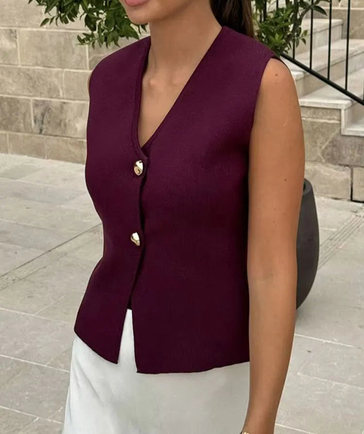 2-Piece Set V-Neck Sleeveless Button Knitted Vest Top, Long Skirt