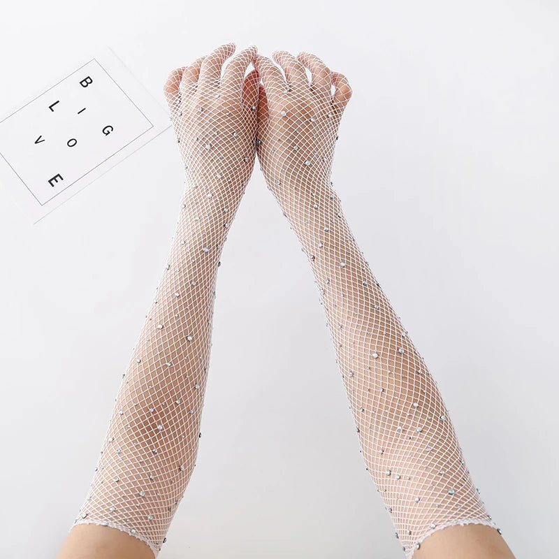 Sexy Elastic Rhinestones Mesh Gloves
