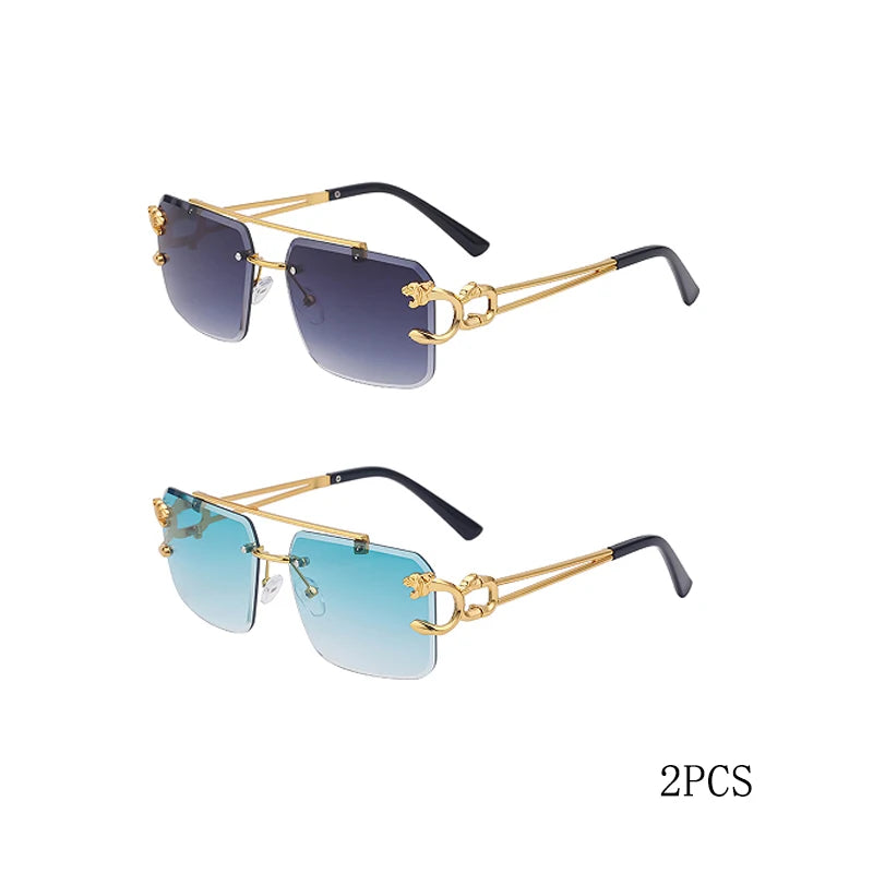 Fashion Metal Leopard Rimless Sunglasses