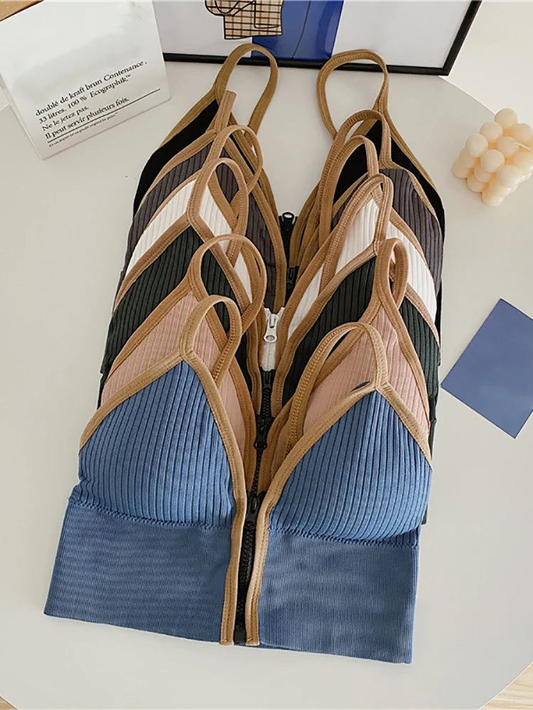 Ziper Fly Cotton Crop Tops