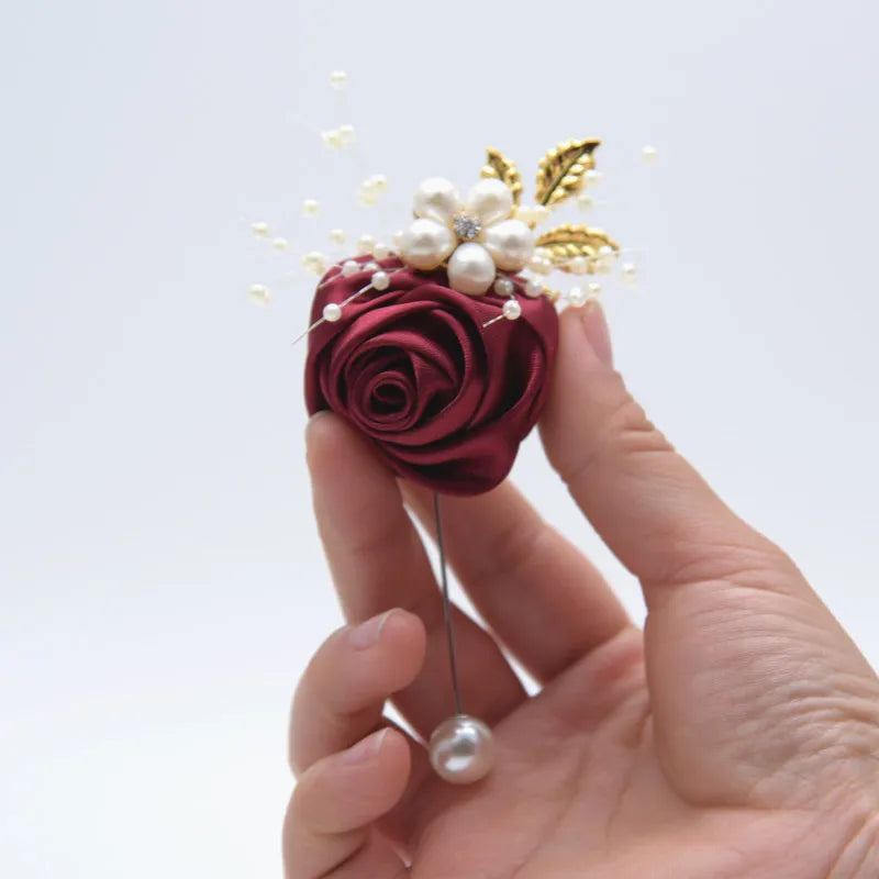 Wedding Boutonniere Satin Rose Bracelet