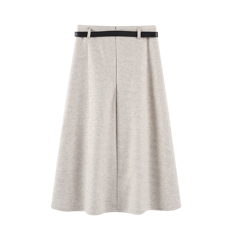 Vintage Woolen Midi Skirt Women