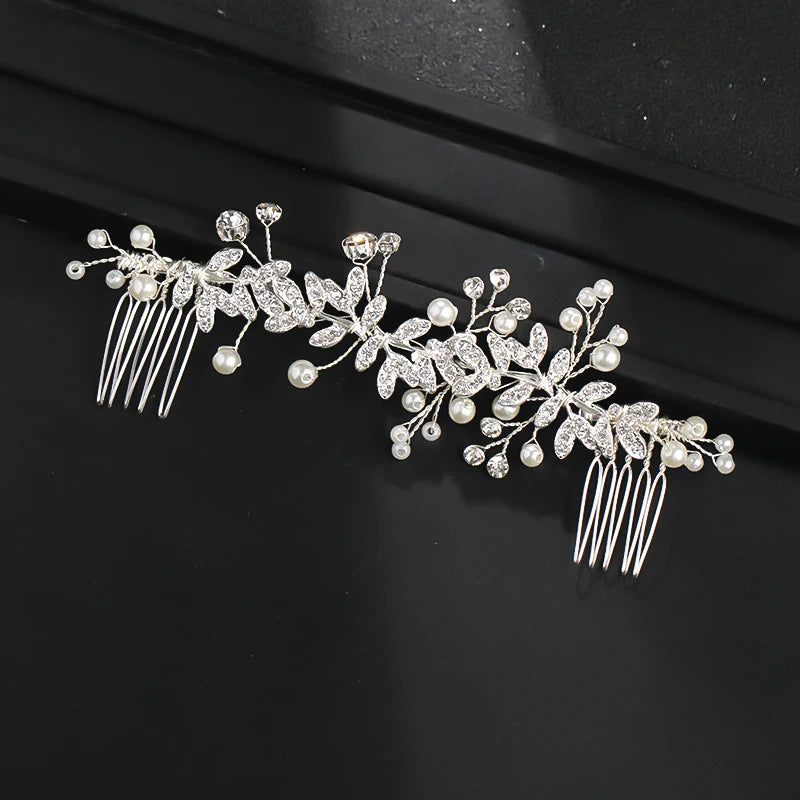 Wedding Pearl Leaf Crystal Hair