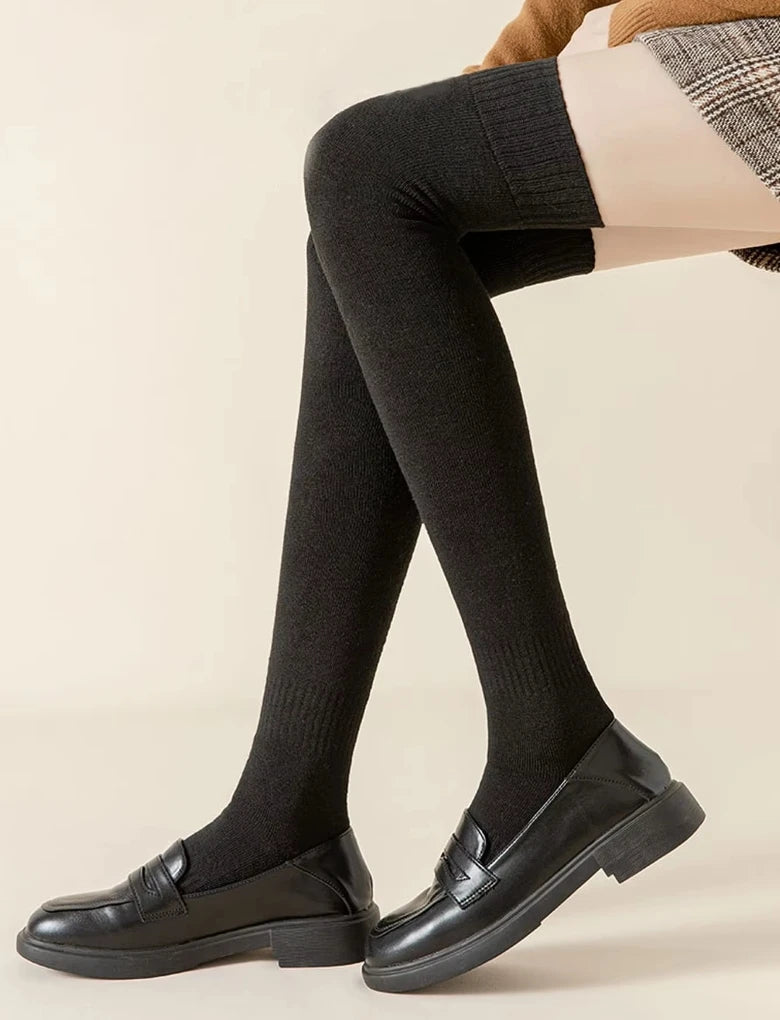 Striped Trim Thigh High Socks