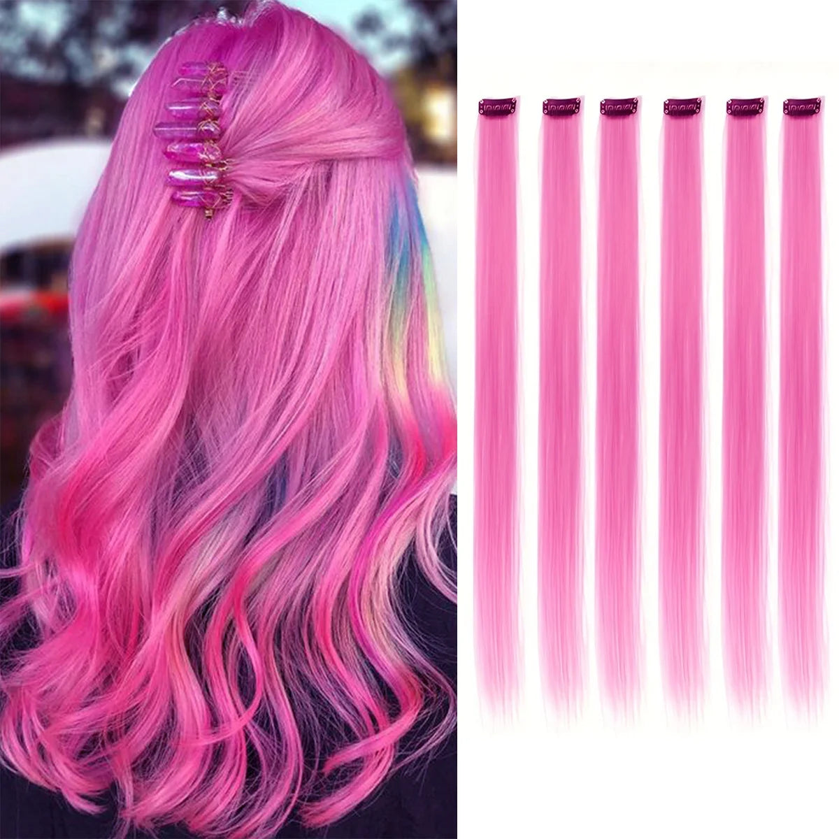 6pcs/pack Colored Party Highlights Clip in Hair Extensions