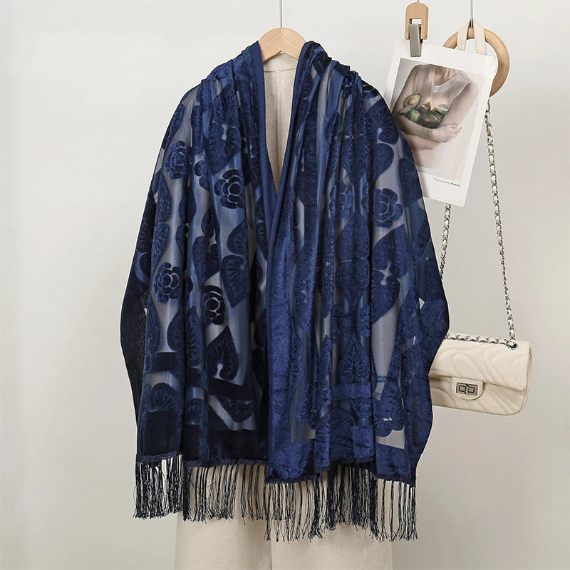 Hollow Lace Gradient Flower Silk Scarf