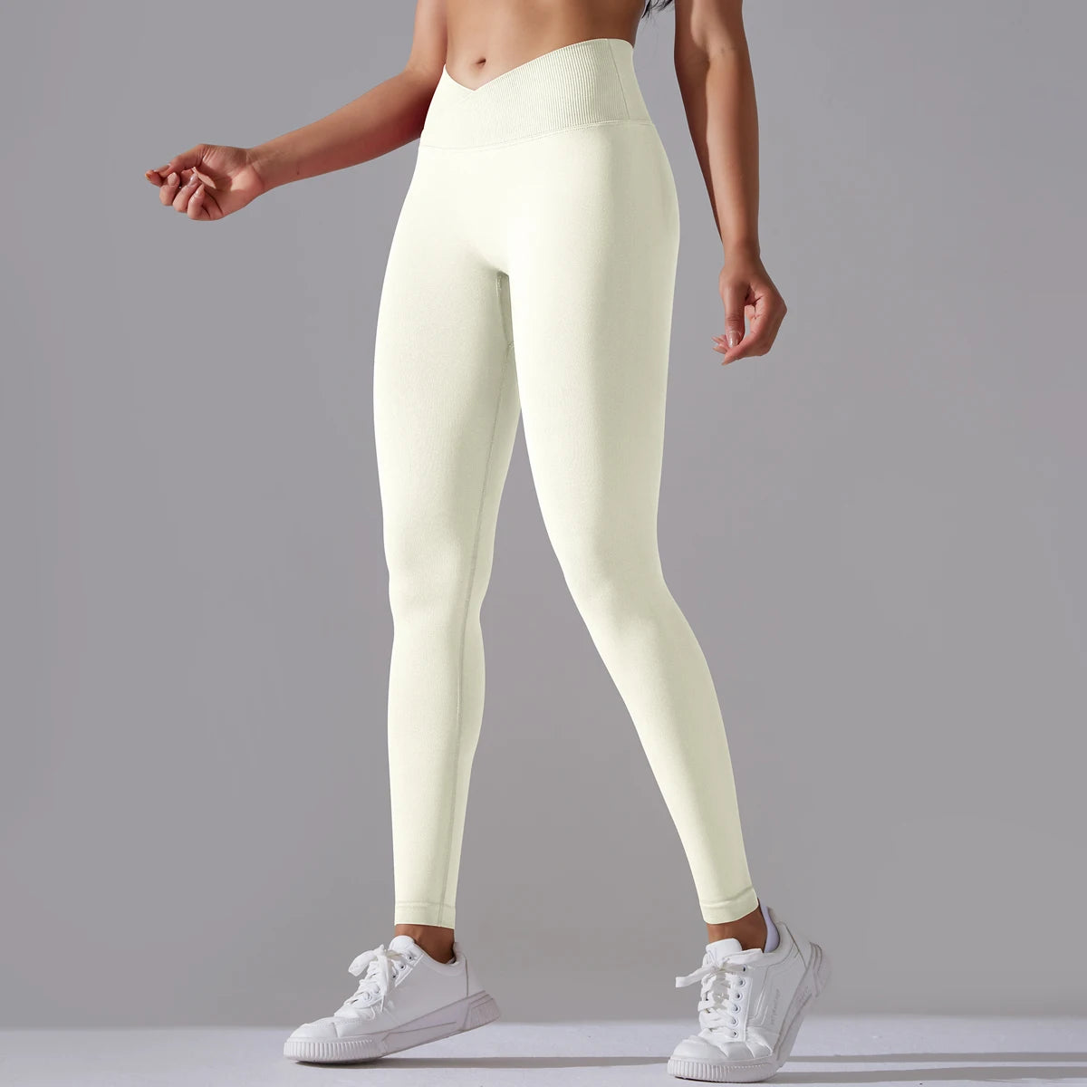 Seamless Yoga Pant Cross Over Waistband Sports Fitness Legging